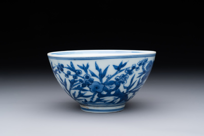 A Chinese blue and white 'Three friends of winter' bowl, Jiajing mark, Kangxi
