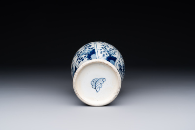 A Chinese blue and white silver-mounted vase with floral design, Kangxi