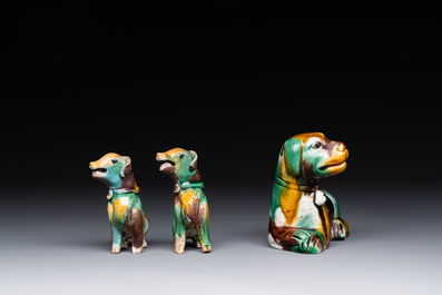 Three Chinese sancai-glazed dogs, Qianlong and later