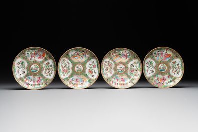 A large Chinese Canton famille rose dish and eight plates, 19th C.