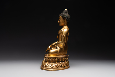 A rare Chinese gilt bronze Buddha Shakyamuni, 18th C.