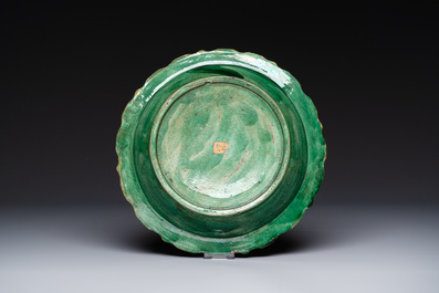 A Chinese sancai-glazed flower-shaped 'crane' plate, Ming