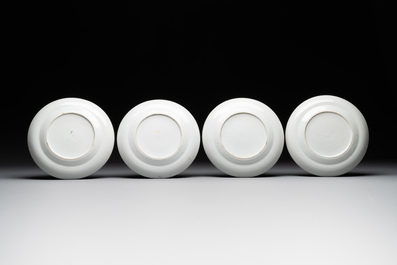 A large Chinese Canton famille rose dish and eight plates, 19th C.