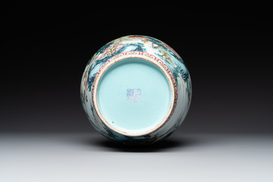 A Chinese famille rose 'mountainous landscape' vase, Qianlong mark, 19/20th C.