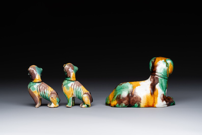 Three Chinese sancai-glazed dogs, Qianlong and later