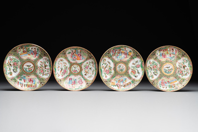 A large Chinese Canton famille rose dish and eight plates, 19th C.