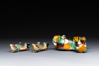 Three Chinese sancai-glazed dogs, Qianlong and later