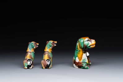 Three Chinese sancai-glazed dogs, Qianlong and later