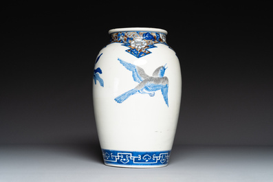 A fine Japanese blue, white and copper-red vase, Kato Shigeju 加藤繁十 mark, 19th C.