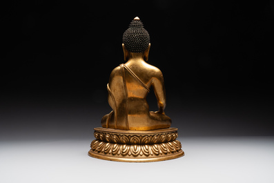 A rare Chinese gilt bronze Buddha Shakyamuni, 18th C.