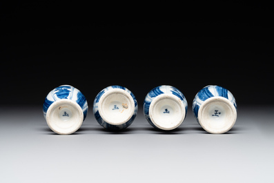 Two pairs of Chinese blue and white 'Long Eliza' vases, jade mark, Kangxi