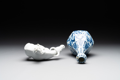 A Chinese blue and white garlic-mouth vase and a white glazed group of a boy on a buffalo, Wanli/Qianlong
