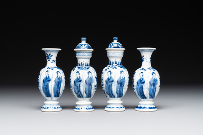 Two pairs of Chinese blue and white 'Long Eliza' vases, jade mark, Kangxi