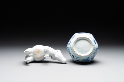 A Chinese blue and white garlic-mouth vase and a white glazed group of a boy on a buffalo, Wanli/Qianlong