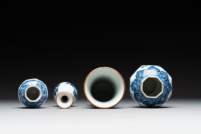 Four various Chinese blue and white vases, Transitional period
