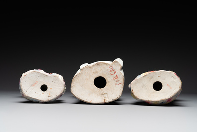 Three Chinese famille rose figures of deities, Deng Yifu 鄧義福 mark, 19th C.