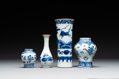 Four various Chinese blue and white vases, Transitional period