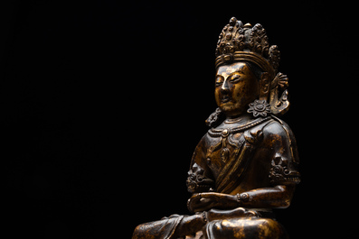 A Sino-Tibetan gilt bronze Buddha Amitayus, dated 1770, Qianlong
