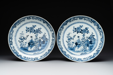 Six Chinese blue and white 'floral' bowls, a pair of dishes, a saucer and an iron-red-decorated plate, Qianlong
