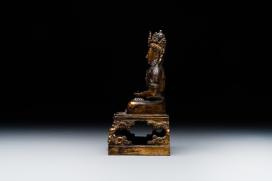 A Sino-Tibetan gilt bronze Buddha Amitayus, dated 1770, Qianlong