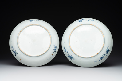 Six Chinese blue and white 'floral' bowls, a pair of dishes, a saucer and an iron-red-decorated plate, Qianlong