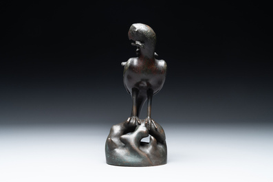 A rare Chinese bronze 'parrot' incense burner, Ming