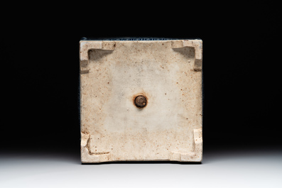 A square Chinese blue and white 'three rams' jardiniere, 19th C.