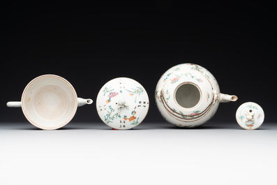 A varied collection of seven Chinese famille rose, verte and monochrome wares, 19th C.