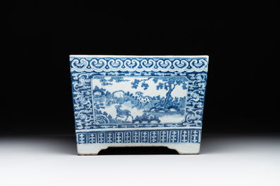 A square Chinese blue and white 'three rams' jardiniere, 19th C.