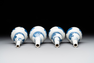 Four Chinese blue and white 'Eight Treasures 八寶' double gourd vases, Kangxi