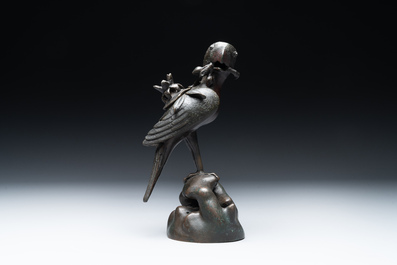A rare Chinese bronze 'parrot' incense burner, Ming