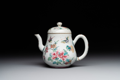 Two Chinese famille rose teapots and a bowl, Qianlong