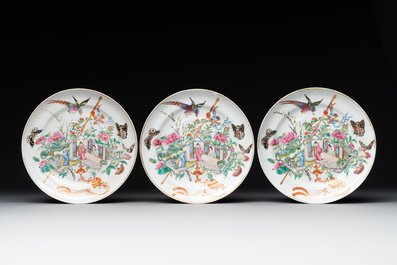 Seven fine Chinese Canton famille rose dishes and plates, 19th C.