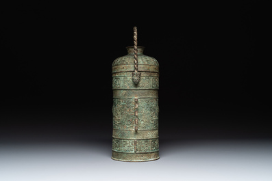 A large Chinese archaistic bronze wine vessel, 'you 卣', Ming