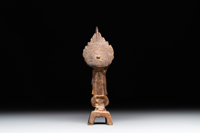 A rare Chinese gilt bronze standing Buddha with aureola and inscription, Northern Wei, dated 441