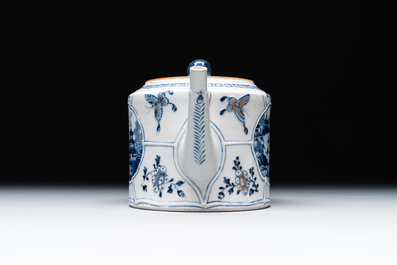 A Chinese blue and white teapot depicting the Whampoa Pagoda and the Pearl River, Qianlong