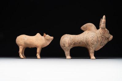 A varied collection of four terracotta animal sculptures and two bowls, Indus Valley, Iran, Pakistan and Afghanistan, 29th/3rd C. B.C.