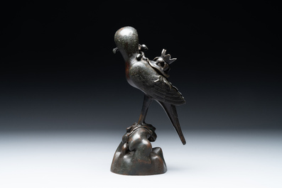 A rare Chinese bronze 'parrot' incense burner, Ming