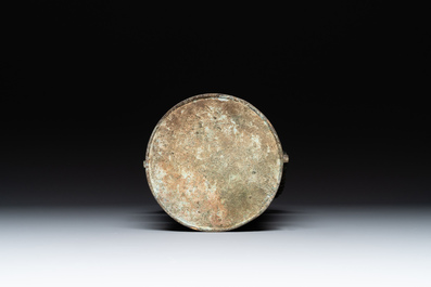 A large Chinese archaistic bronze wine vessel, 'you 卣', Ming
