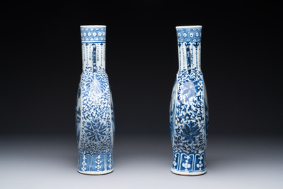 A pair of Chinese blue and white moonflasks or 'bianhu', Kangxi mark, 19th C.