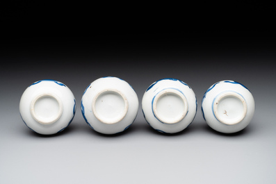 Four Chinese blue and white 'Eight Treasures 八寶' double gourd vases, Kangxi