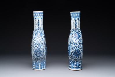 A pair of Chinese blue and white moonflasks or 'bianhu', Kangxi mark, 19th C.