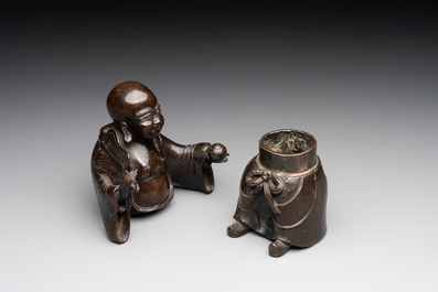 A Chinese bronze vase and a Taoist figure-shaped incense burner, Ming