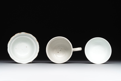 A group of six Chinese blue and white and famille rose cups, Chenghua, Tongzhi and Guangxu mark, Kangxi and later