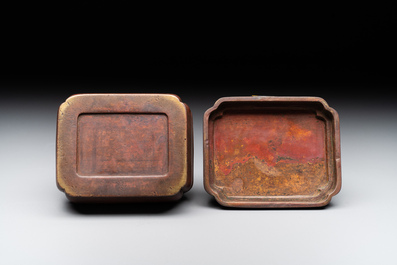 A rare Chinese rectangular bronze box and cover, Ming