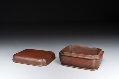 A rare Chinese rectangular bronze box and cover, Ming