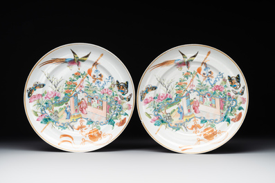 Seven fine Chinese Canton famille rose dishes and plates, 19th C.