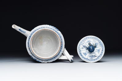 A Chinese blue and white teapot depicting the Whampoa Pagoda and the Pearl River, Qianlong