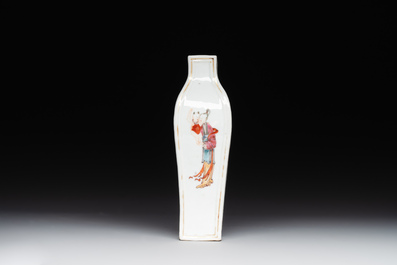A Chinese Canton famille rose 'San Niang Jiao Zi 三娘教子' vase, Qianlong