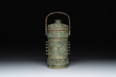 A large Chinese archaistic bronze wine vessel, 'you 卣', Ming
